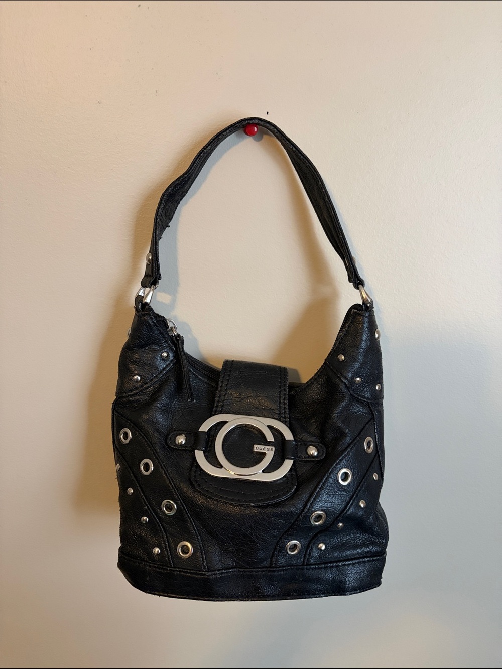 GUESS Black Hand Bag with Silver Hardware